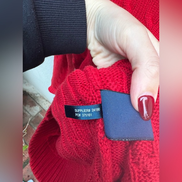 Vintage Ralph Lauren cable knit Teddy Bear Skiing Sweater Red 100% cotton large - Picture 7 of 8